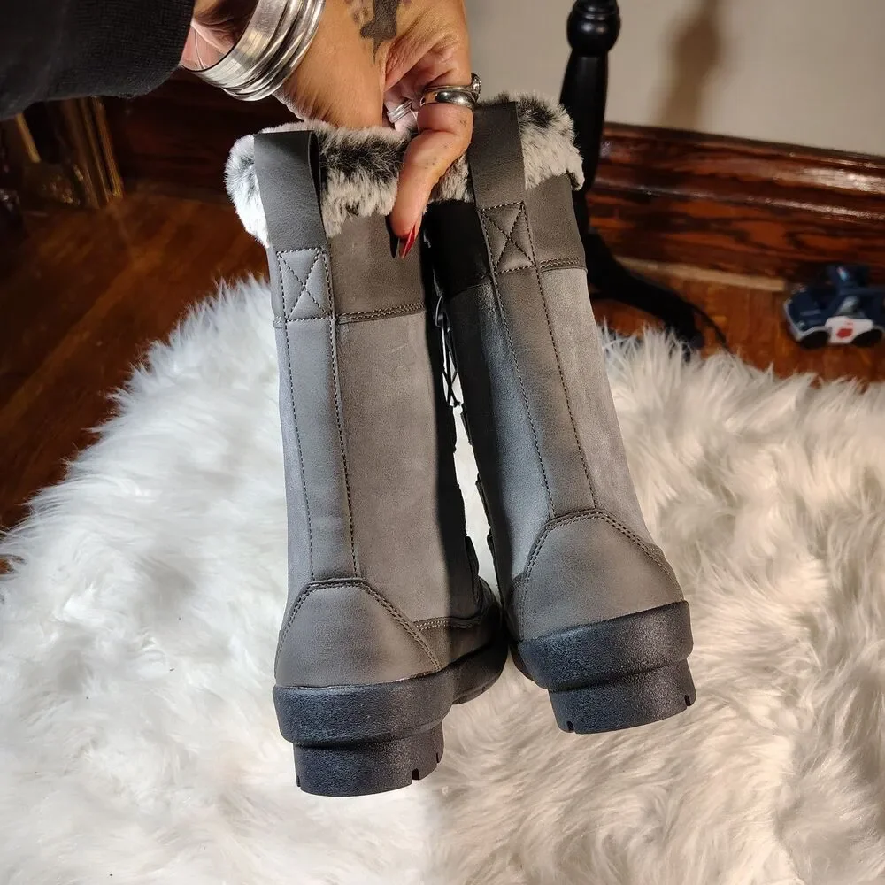 Insulated Winter Boot Grey Suede W Faux Fur Lining All In Motion Girls Sz 1 NWTS